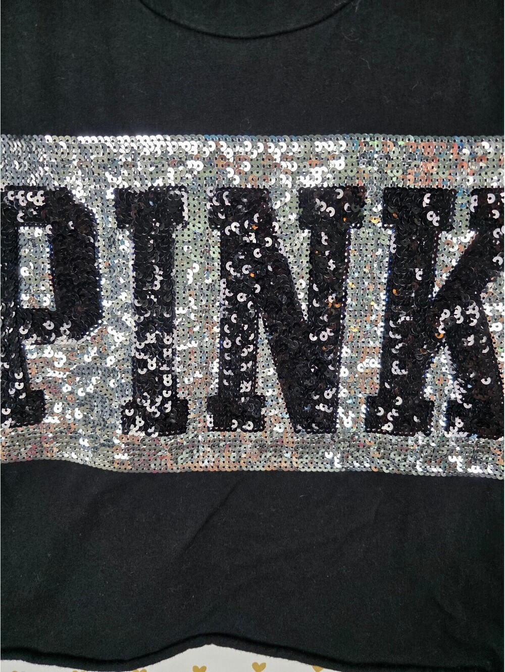 Victorias Secret PINK Cropped MEGA BLING Sequined Tee shirt MEDIUM - Picture 2 of 3